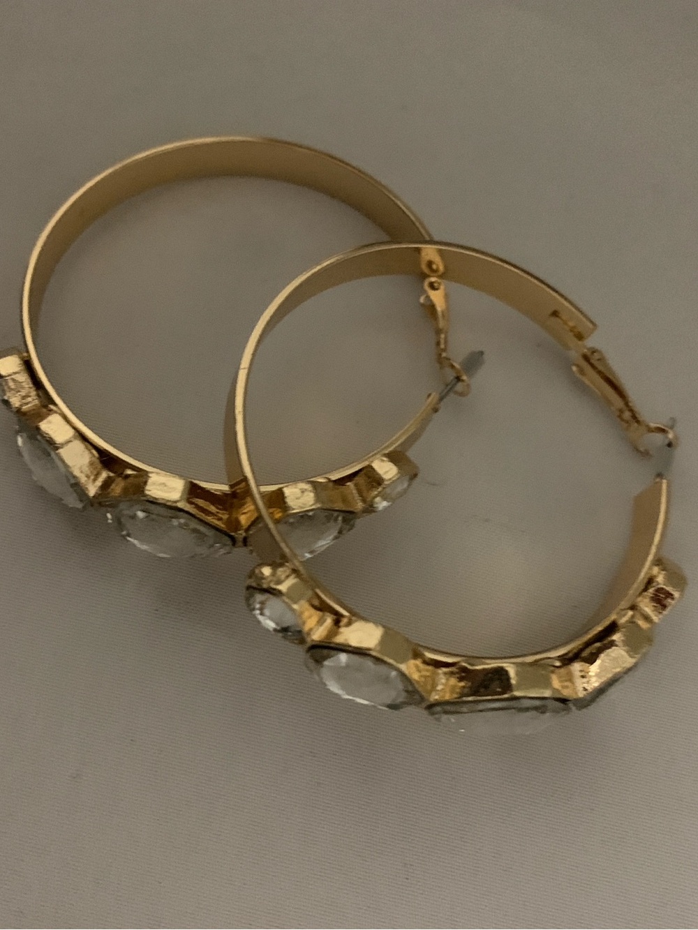 Gold Hoop Earrings with Clear Gem Accents
